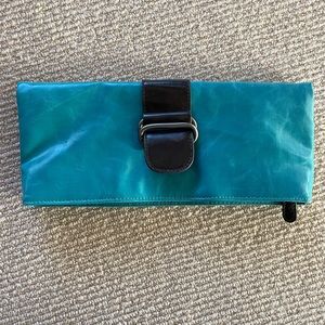 Brand new Shiraleah aqua clutch with dark brown buckle